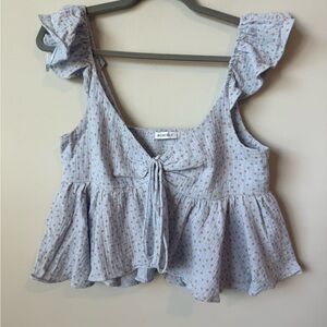 Chic Light Blue cottagecore Ruffle Blouse size large